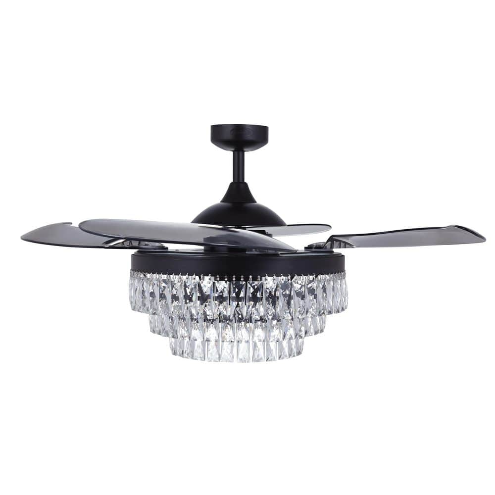 Antique Black 48" Ceiling Fan with Retractable Smoke Blades and LED Light