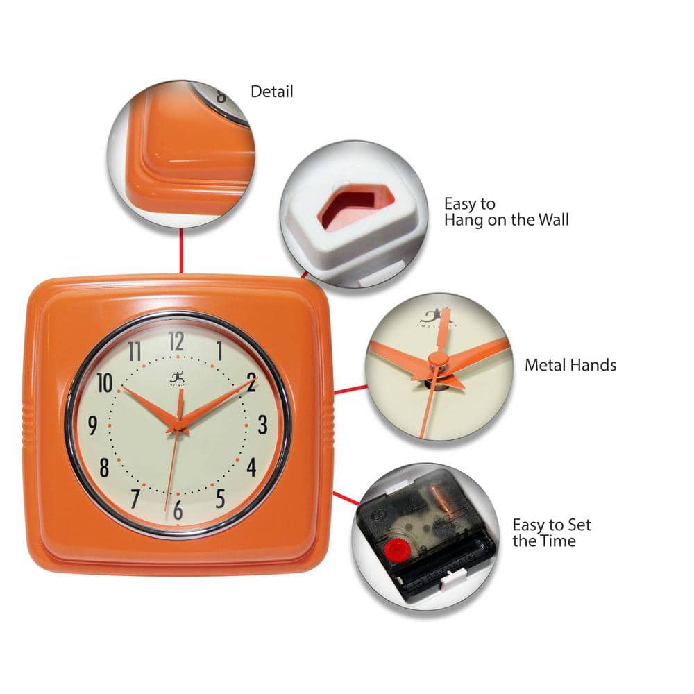 Retro Orange Square 9.5" Silent Quartz Wall Clock