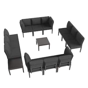 14-Piece Metal Outdoor Sectional Set with Black Cushion