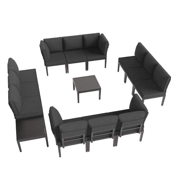 Halmuz 14-Piece Metal Outdoor Sectional Set with Black Cushion