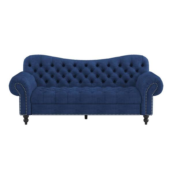 EVERGLADE HOME Desboro 83.5 in. W Rolled Arm Velvet Straight Sofa in Navy Blue