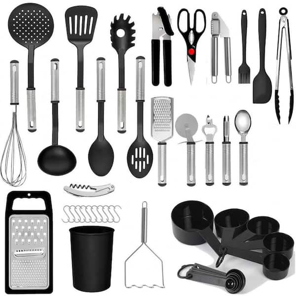 42-Piece Stainless Steel Handle Silicone Cooking Utensils Set Heat Resistant Nonstick Kitchen Tools BPA-Free