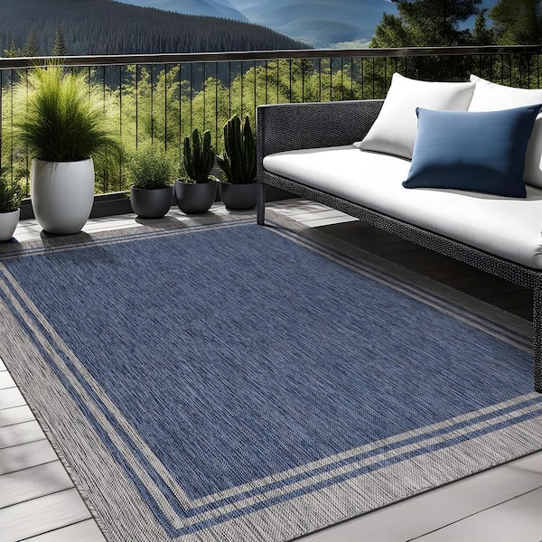 Beverly Rug 6 X 9 Azure Silver Aloha Washable Bordered Indoor