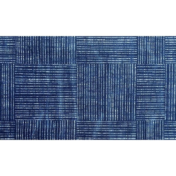 Canvas 2.29 ft. x 3.92 ft. Navy Blue Basket Weave Pattern Area Rug