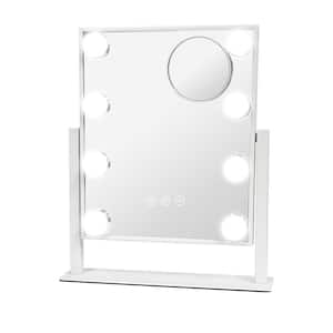Cinema 9.8 in. W x 14.17 in. H Rectangular 3-Color LED Lighted Tabletop Bathroom Makeup Mirror in White Metal Frame