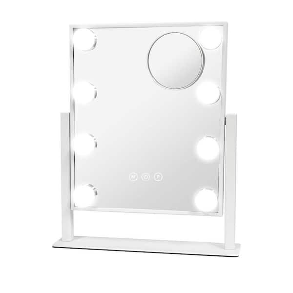 INSTER Cinema 9.8 in. W x 14.17 in. H Rectangular 3-Color LED Lighted Tabletop Bathroom Makeup Mirror in White Metal Frame
