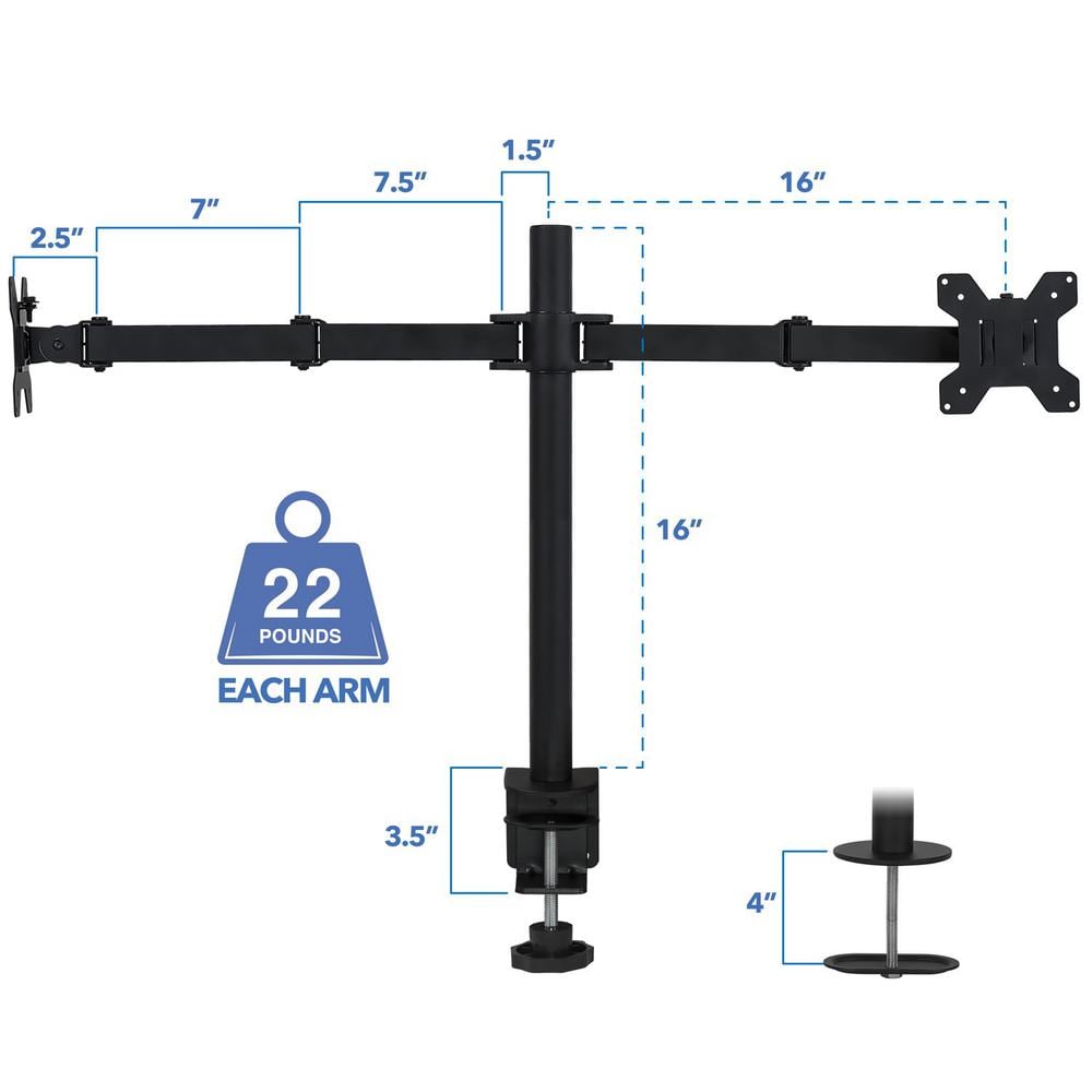 ErgoFlex Black Steel Dual Monitor Desk Mount, Full-Motion 19"-32"