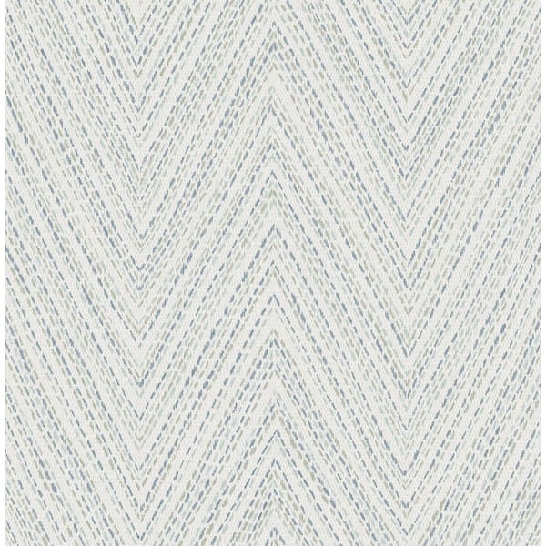A-Street Prints Lainey Blue Stitched Chevron Wallpaper Sample