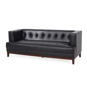 McCardell 80.75 in. W Square Arm 3-Seat Faux Leather Straight Tufted Sofa in Midnight Black and Espresso