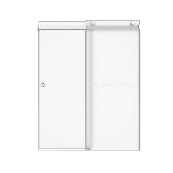 Frosted Film Glass 60 in. W x 76 in. H Double Sliding Frameless Bath Shower Door in Chrome