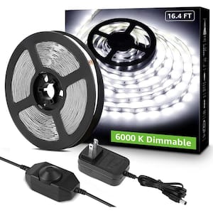 16.4 ft. Plug-in Dimmable Cuttable 6000K White Super Bright Integrated LED Strip Lights - (1-Pack)