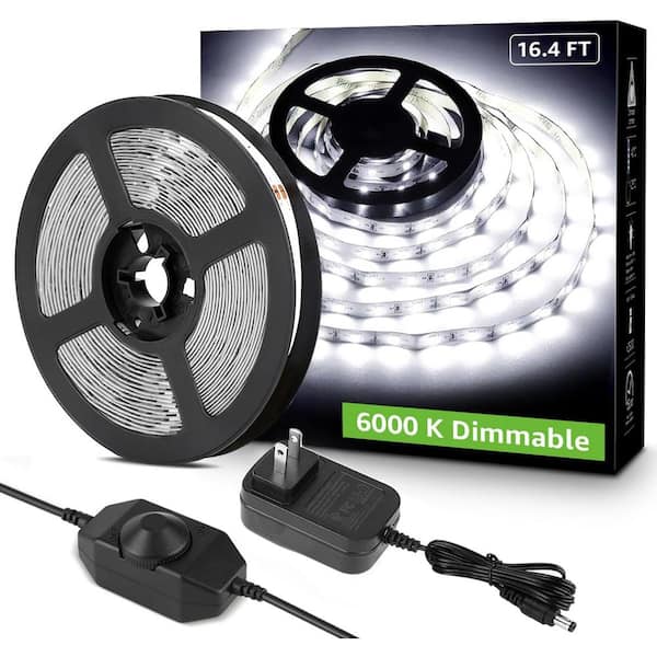 Etokfoks 16.4 ft. Plug-in Dimmable Cuttable 6000K White Super Bright Integrated LED Strip Lights - (1-Pack)