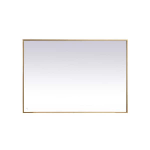Unbranded Timeless Home 60 in. W x 42 in. H Modern Rectangular Aluminum Framed LED Bathroom Vanity Mirror in Brass
