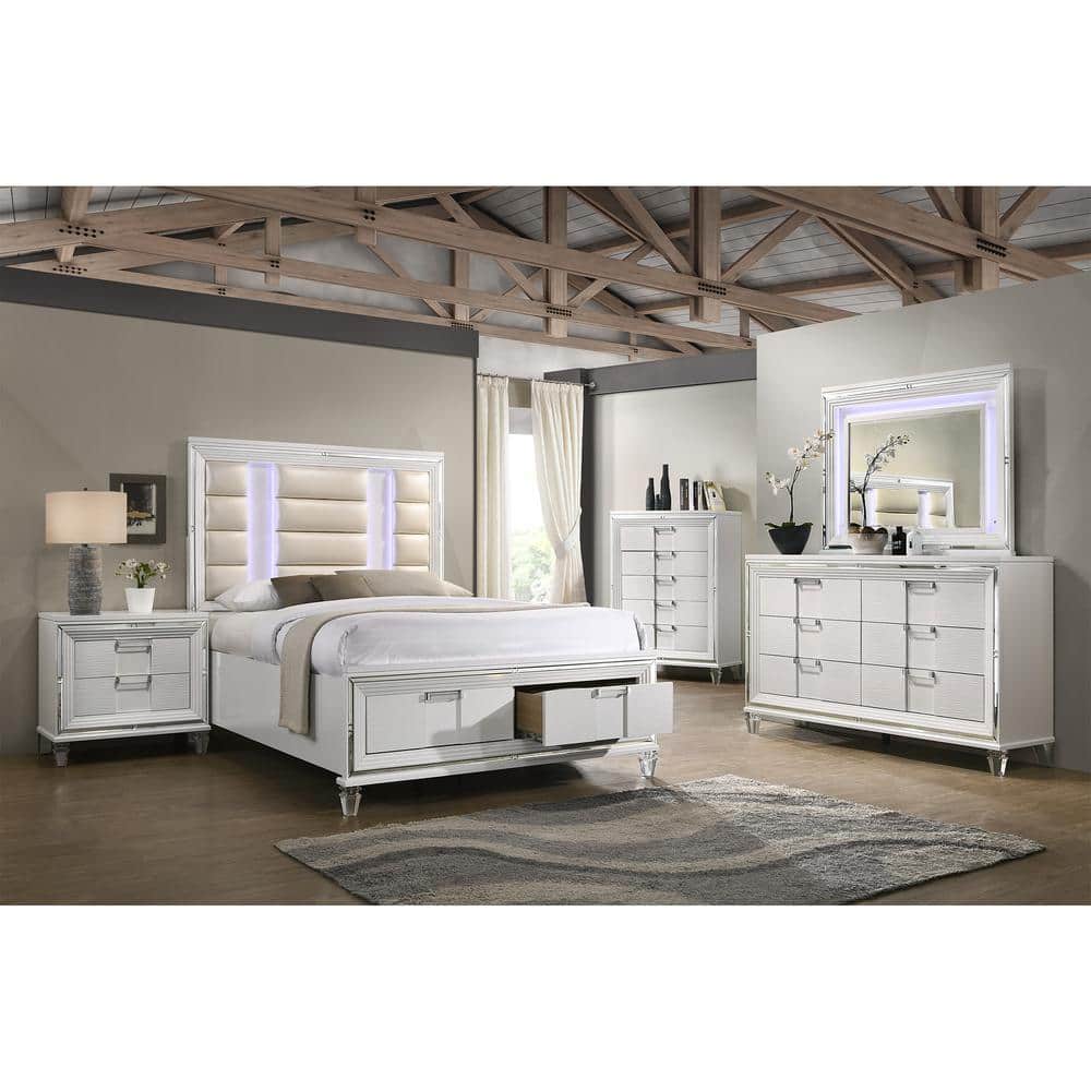 White Glam 2-Drawer Nightstand with USB Ports