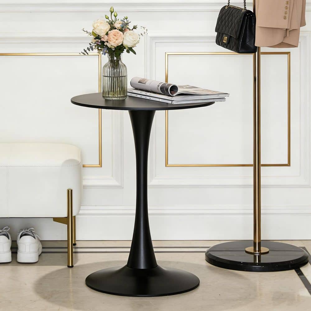 Modern 24 in. Black Round MDF Top End Table Side Table with Metal Base