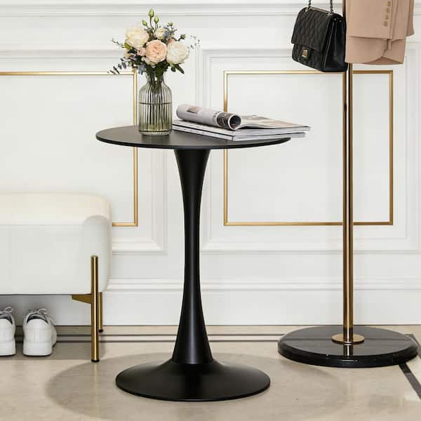 Modern 24 in. Black Round MDF Top End Table Side Table with Metal Base