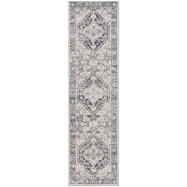 Odyssey 2 ft. x 8 ft. Ivory/Gray Distressed Border Runner Rug