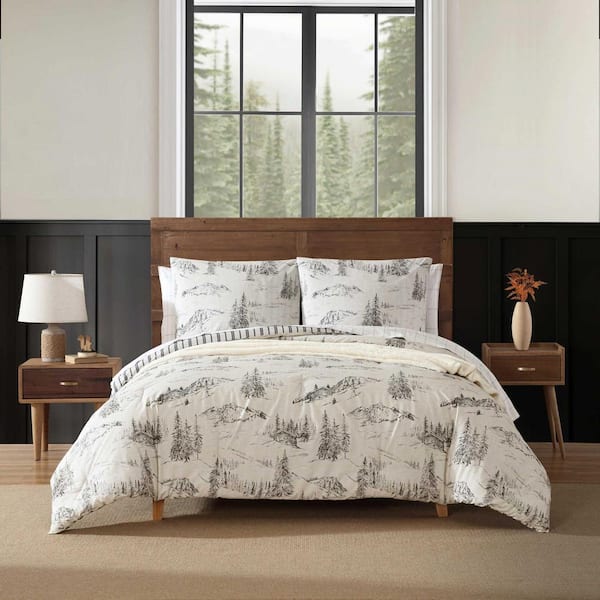 Rocky Mountain Cabin 2-Piece Light Grey/Beige Cotton Twin Duvet Cover Set