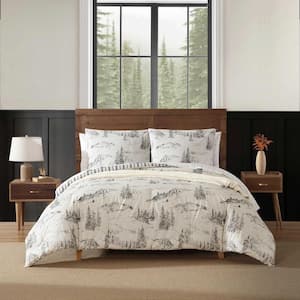 Rocky Mountain Cabin 3-Piece Light Grey/Beige Cotton Full/Queen Duvet Cover Set