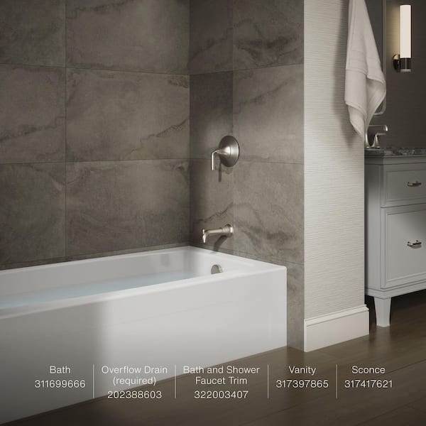 Elmbrook 60 in. x 30.25 in. Soaking Bathtub with Right-Hand Drain in White