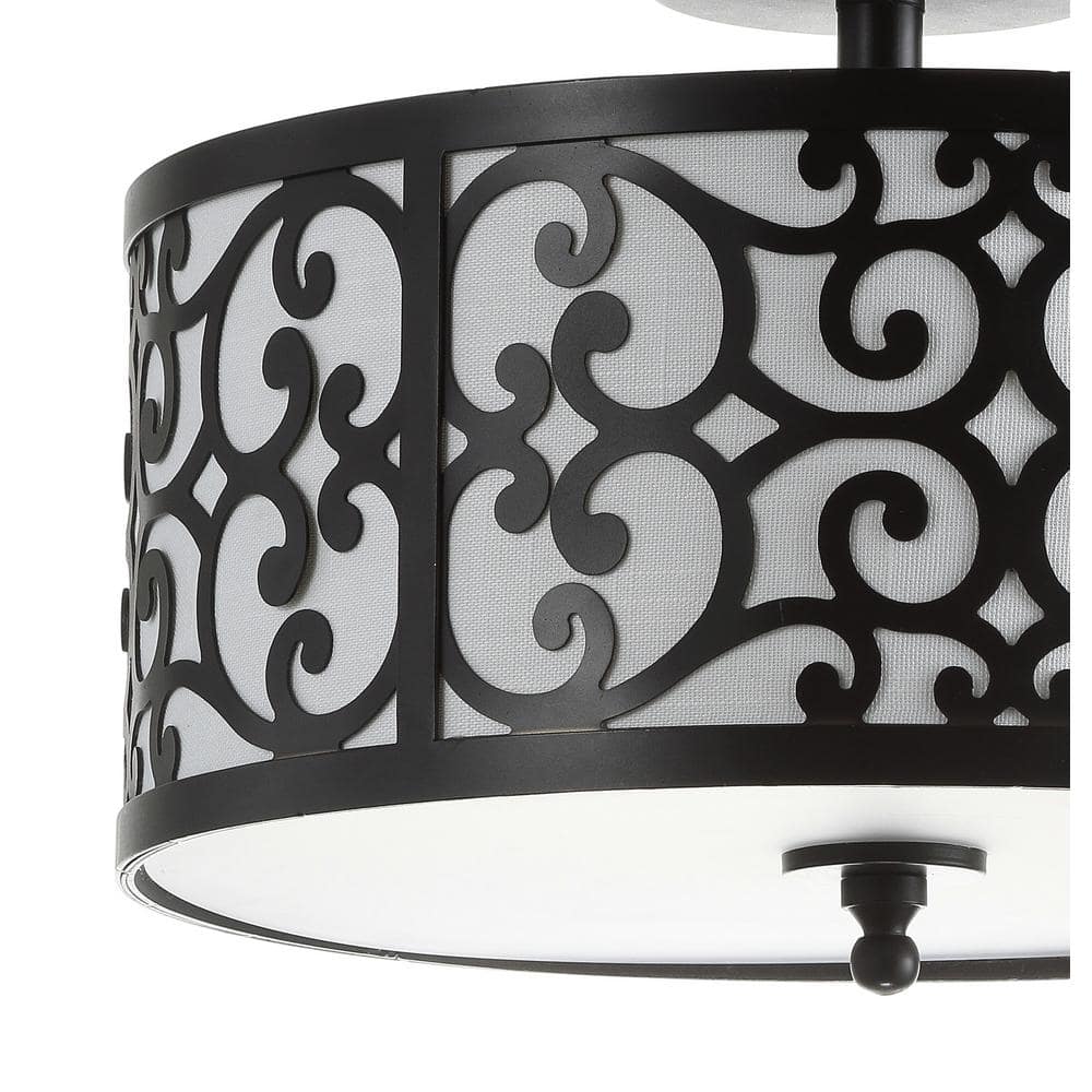 Elegant 15" Oil Rubbed Bronze LED Drum Ceiling Light with Linen Shade