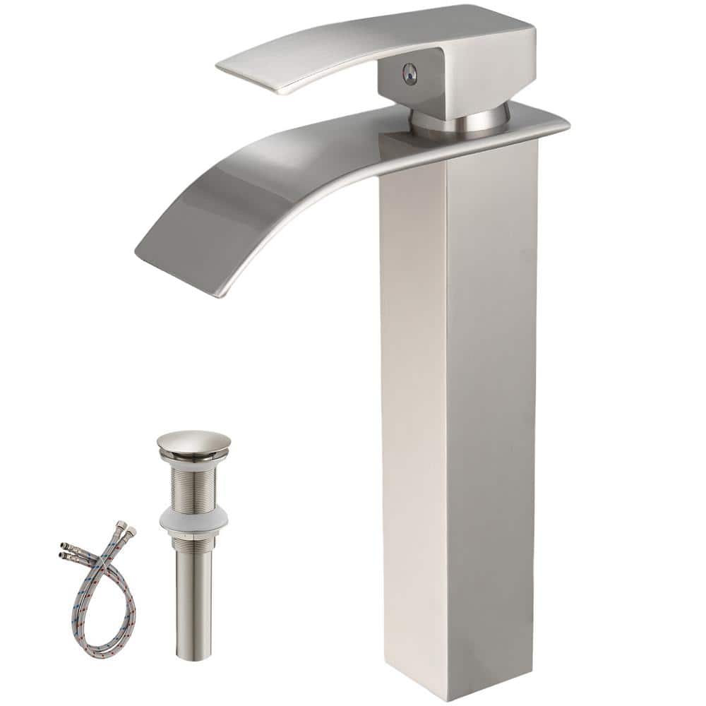 Single-Handle Single-Hole Bathroom Vessel Sink Faucet with Waterfall and Dr