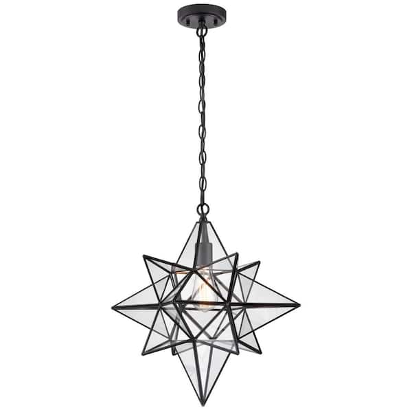 CLAXY 60-Watt 1-Light Black Finished Shaded Pendant-Light with Clear Glass Shade and No Bulbs Included