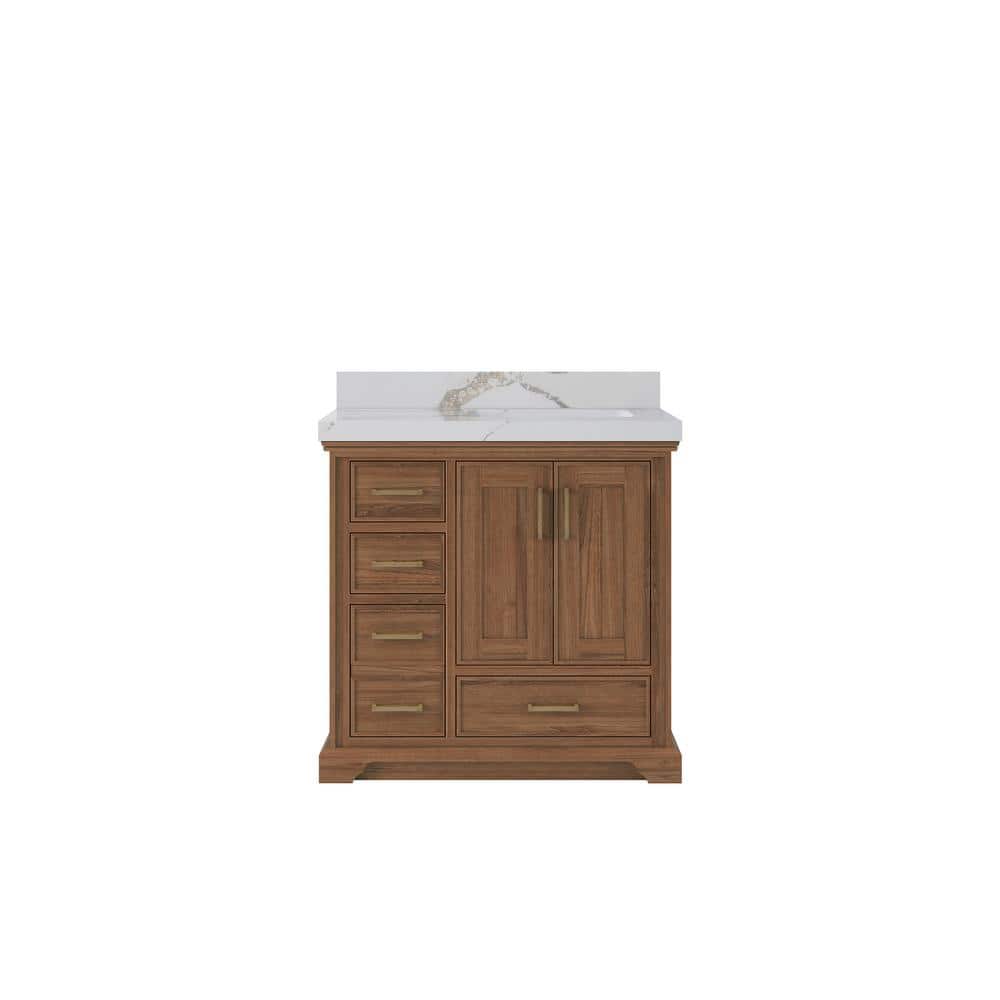 "Charlotte 36 in. W x 22 in. D x 36 in. H Right Offset Sink Bath Vanity in Dark Natural with 2"" Calacatta Gold Qt. Top" price history on PriceWatchPro