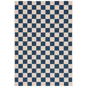 Courtyard Navy/Beige 8 ft. x 10 ft. Checkered Indoor/Outdoor Area Rug