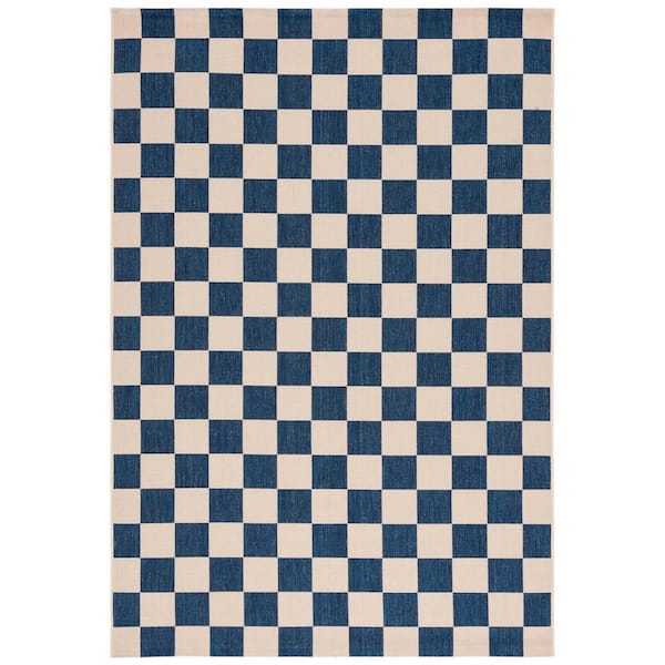 Courtyard Navy/Beige 8 ft. x 10 ft. Checkered Indoor/Outdoor Area Rug