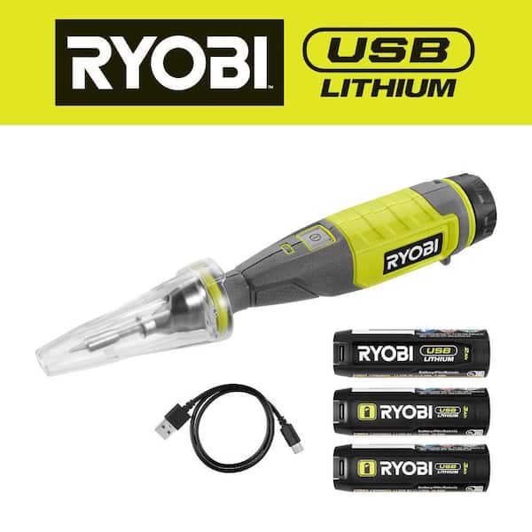 RYOBI USB Lithium Soldering Pen Kit with 2.0 Ah Battery, Charging Cable, and USB Lithium 3.0 Ah Batteries (2-Pack)