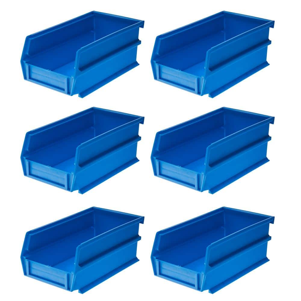 Blue Polypropylene Stackable and Collapsible Storage Bins, 6-Pack