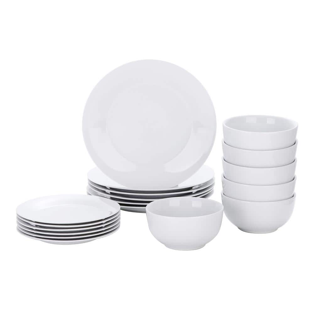 VEWEET Series Basic 18-Piece of White Porcelain Dinnerware Sets with Dinner Plate Dessert Plate Cereal Bowl (Service Set for 6), Ivory white -  BASIC-18