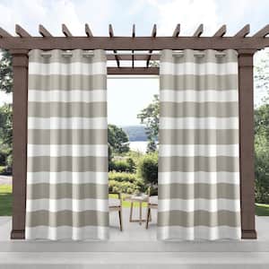 Cabana Cloud Grey Stripe Polyester 54 in. x 120 in. Grommet Top Light Filtering Curtain Panel (Set of 2)