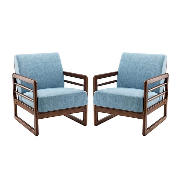 JAYDEN CREATION Daphne Blue ArmChair with Solid Wood Legs (Set of 2)