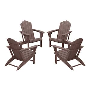 Aderson Set of 4 All Weather Fade Resistant Outdoor Patio HDPE Adirondack Chairs with Cup Holders in Dark Brown