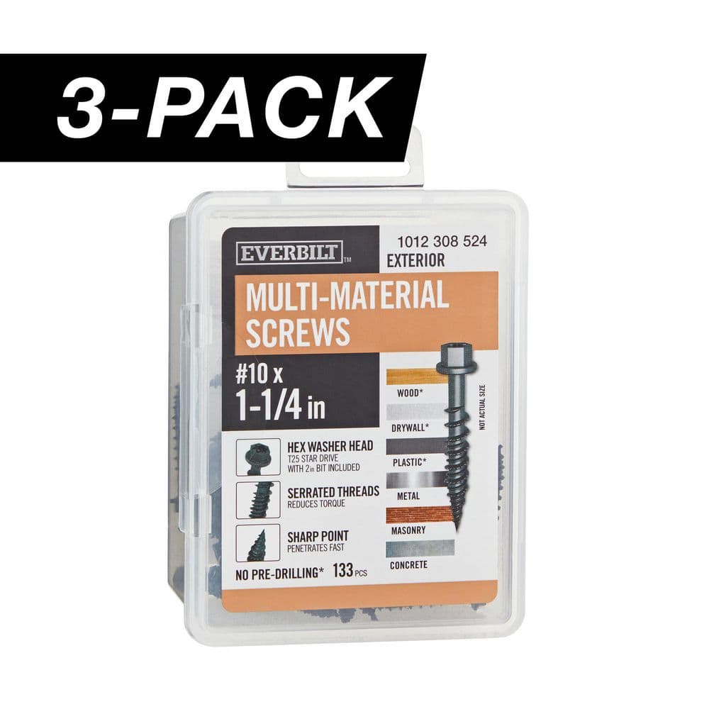 3-Pack #10 x 1-1/4 in. Black 6-Lobe Drive Exterior Washer Hex Head Multi-Material Screw (3 lbs. / 399-Piece ) price history on PriceWatchPro