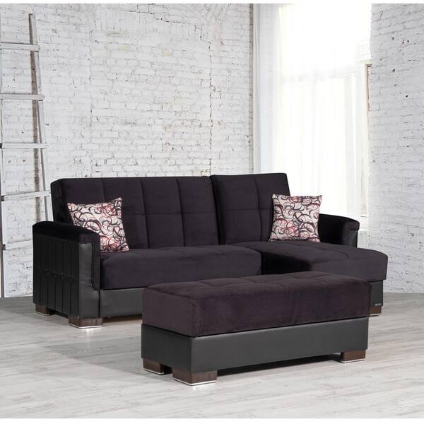 Reversible Chaise 3 Seater With Storage, Black Sofa Bed Sectional