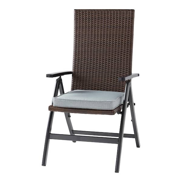 Greendale Home Fashions Wicker Outdoor PE Foldable Reclining Chair with Heather Gray Seat Cushion