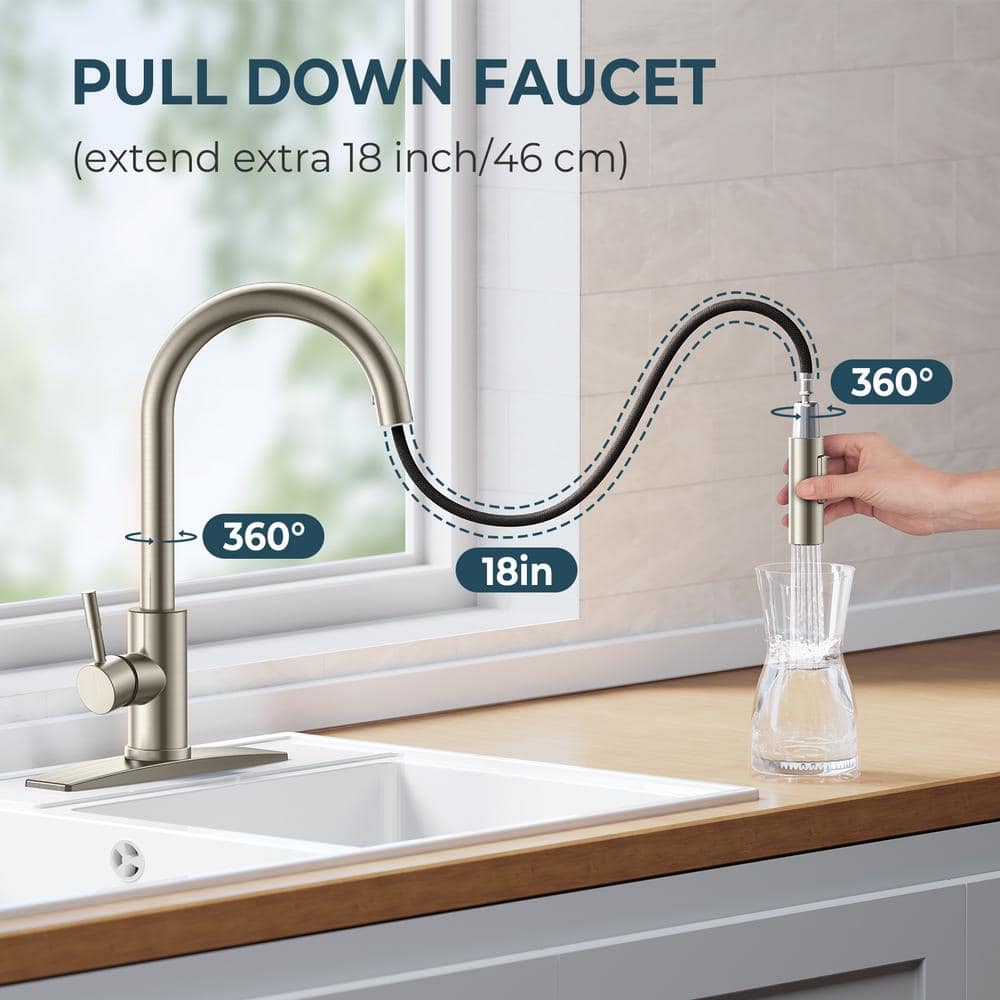 Brushed Nickel Single Handle Pull Down Kitchen Faucet