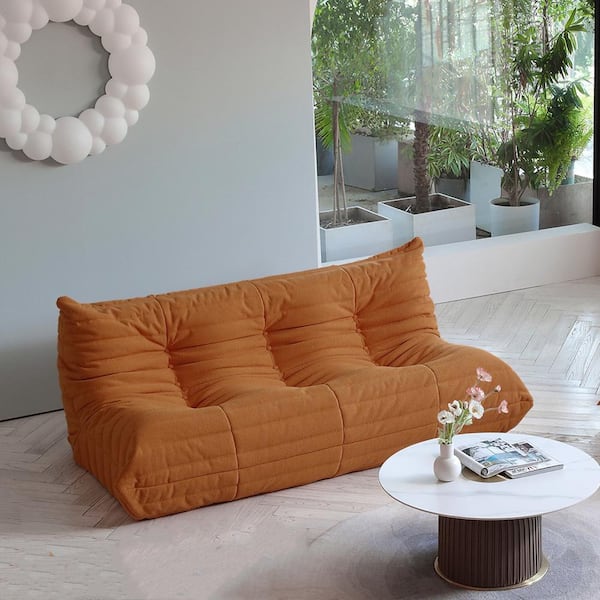Magic Home 68.9 in. Teddy Velvet Anti-Skip Bean Bag 3 Seats Lazy Sofa Couch in Brown