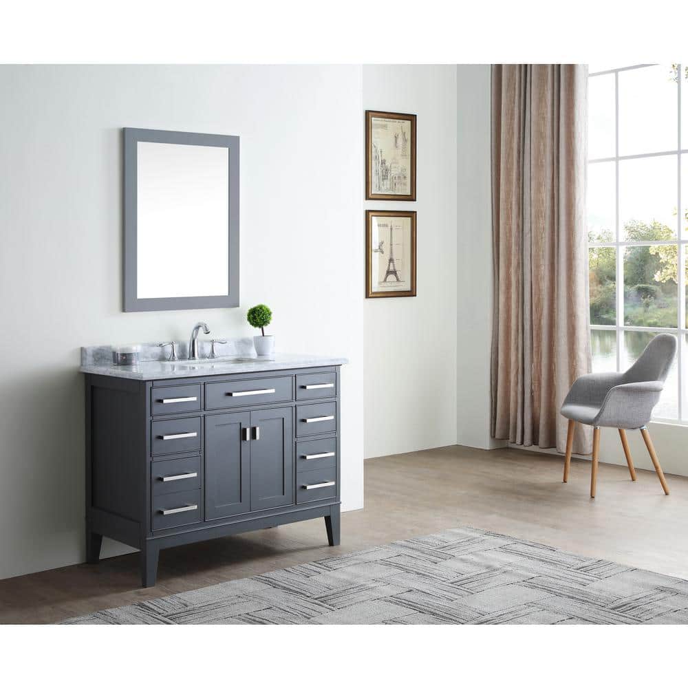 Danny 42" Maple Gray Solid Wood Bathroom Vanity with Carrara Marble Top