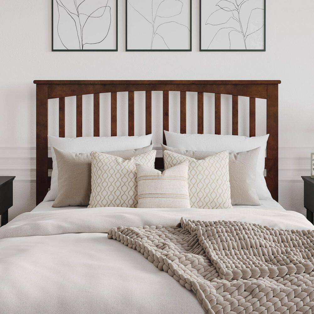 Walnut Queen Wood Platform Bed with Slatted Headboard