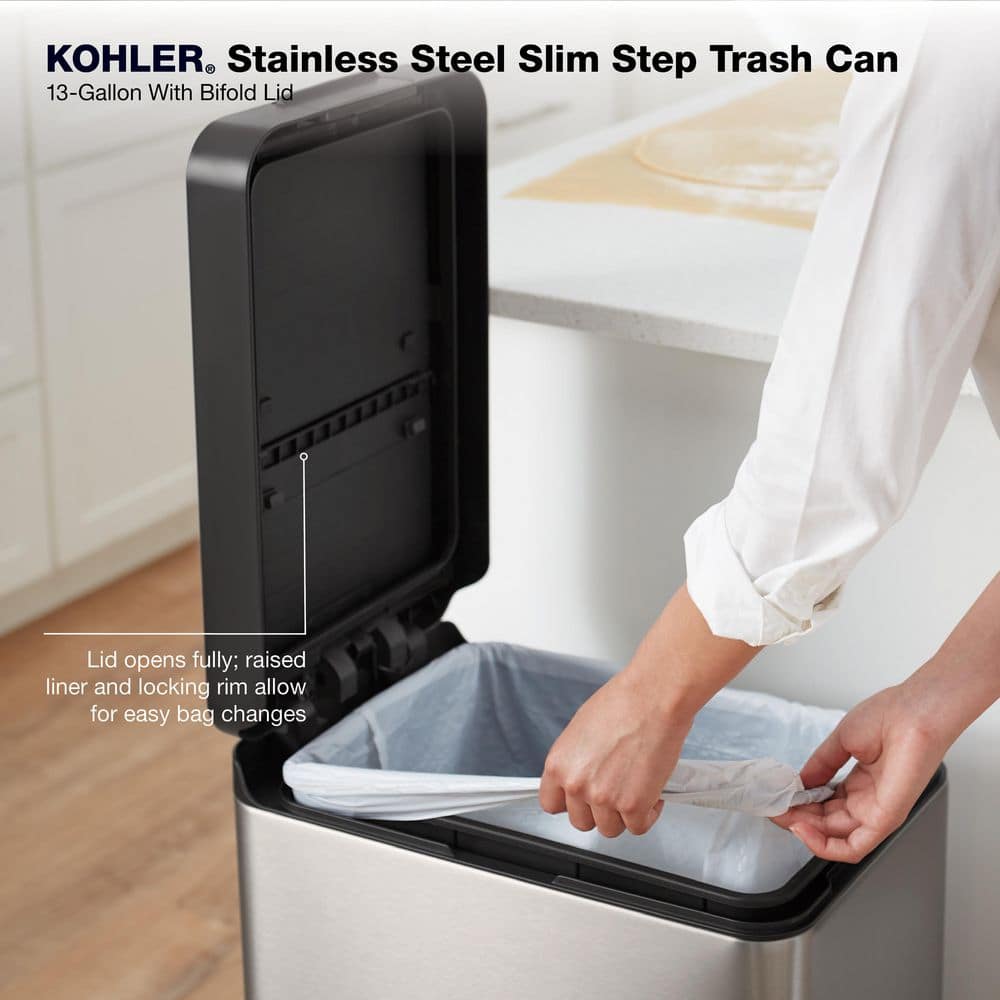 Stainless Steel 13 Gallon Fingerprint Resistant Kitchen Trash Can