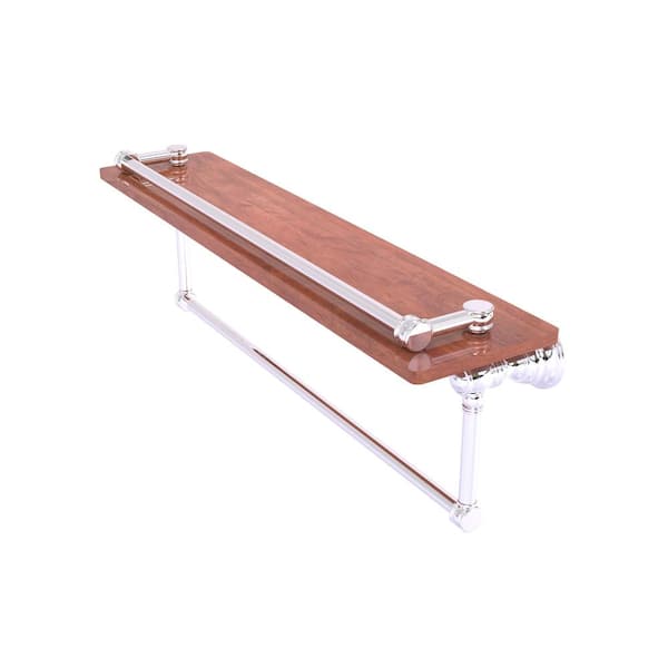 Allied Brass Carolina 22 in. Wood Gallery Shelf with Towel Bar in Brass Material in Polished Chrome