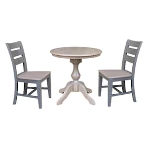 Washed Gray Taupe 30 in. Round Pedestal Table with 2-Side Chairs (Set of 3 Pieces)