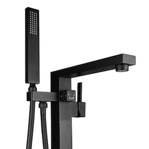Single-Handle Modern Square Freestanding Tub Faucet with Hand Shower in Matte Black