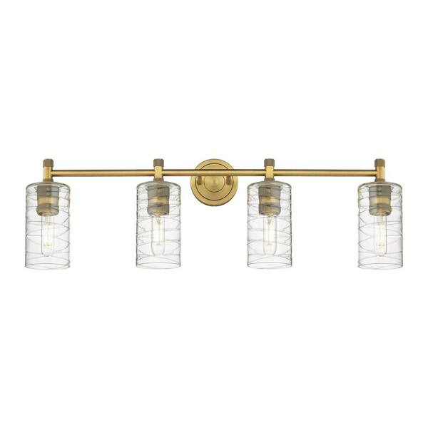 Innovations Crown Point 33.88 in. 4-Light Brushed Brass Vanity Light with Glass Shade
