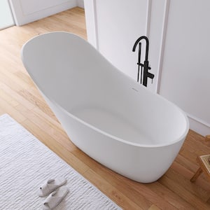 67 in. x 30 in. Highback Stone Resin Solid Surface Matte Flatbottom Freestanding Soaking Bathtub in White