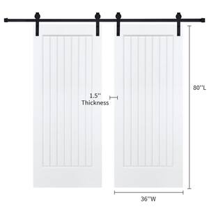 Double Modern Five Panel 36 in. x 80 in. MDF White Barn Sliding Door With Hardware kit